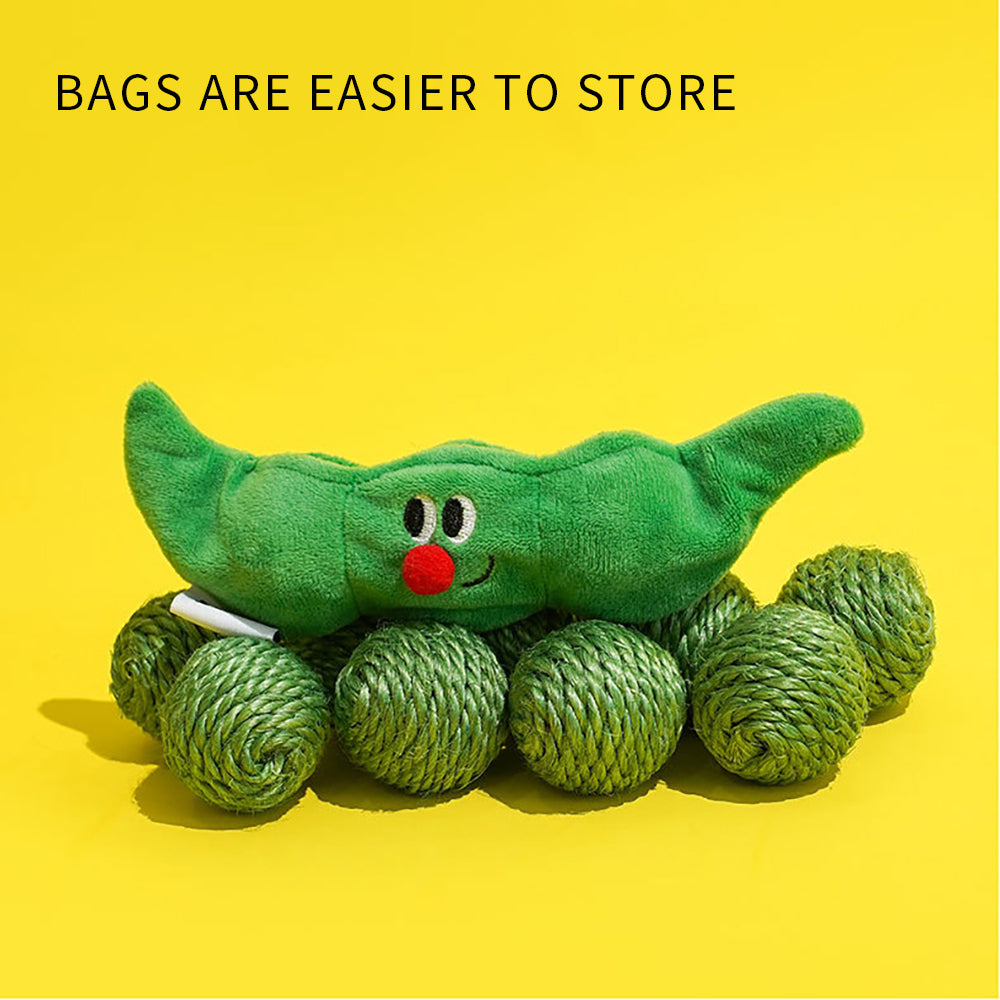 KFX-0854461 Interactive Cat Toy Balls Set - 3PCS Sisal Rope Chew Balls with Rustling Sound and Pea Pod Storage for Indoor Play