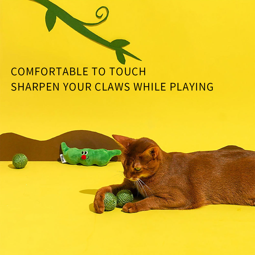 KFX-0854461 Interactive Cat Toy Balls Set - 3PCS Sisal Rope Chew Balls with Rustling Sound and Pea Pod Storage for Indoor Play