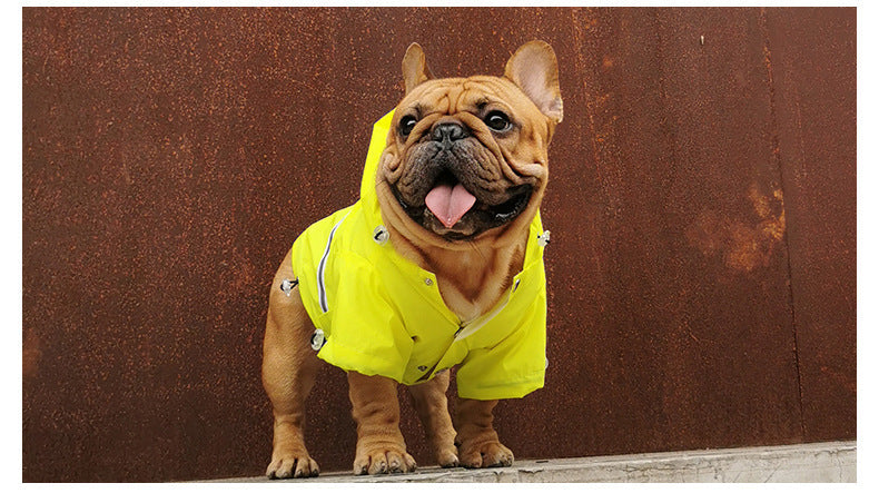 KFX-0854589 Reflective Waterproof Raincoat for Pets - Lemon Yellow & Grey, Sizes XS to XL