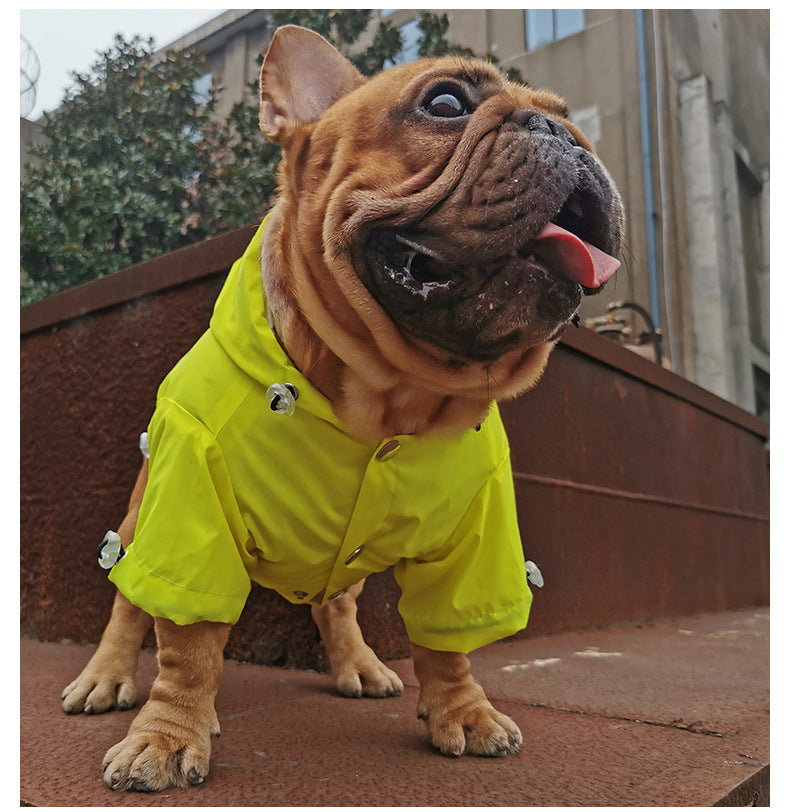 KFX-0854589 Reflective Waterproof Raincoat for Pets - Lemon Yellow & Grey, Sizes XS to XL