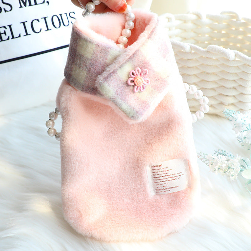 KFX-0857533 Reversible Imitation Rabbit Fur Cotton Coat with Fur Collar - Available in Pink and Grey, Sizes XS to XL