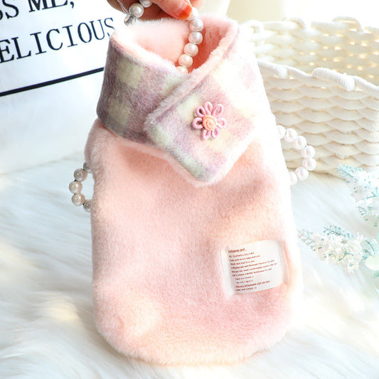 KFX-0857533 Reversible Imitation Rabbit Fur Cotton Coat with Fur Collar - Available in Pink and Grey, Sizes XS to XL