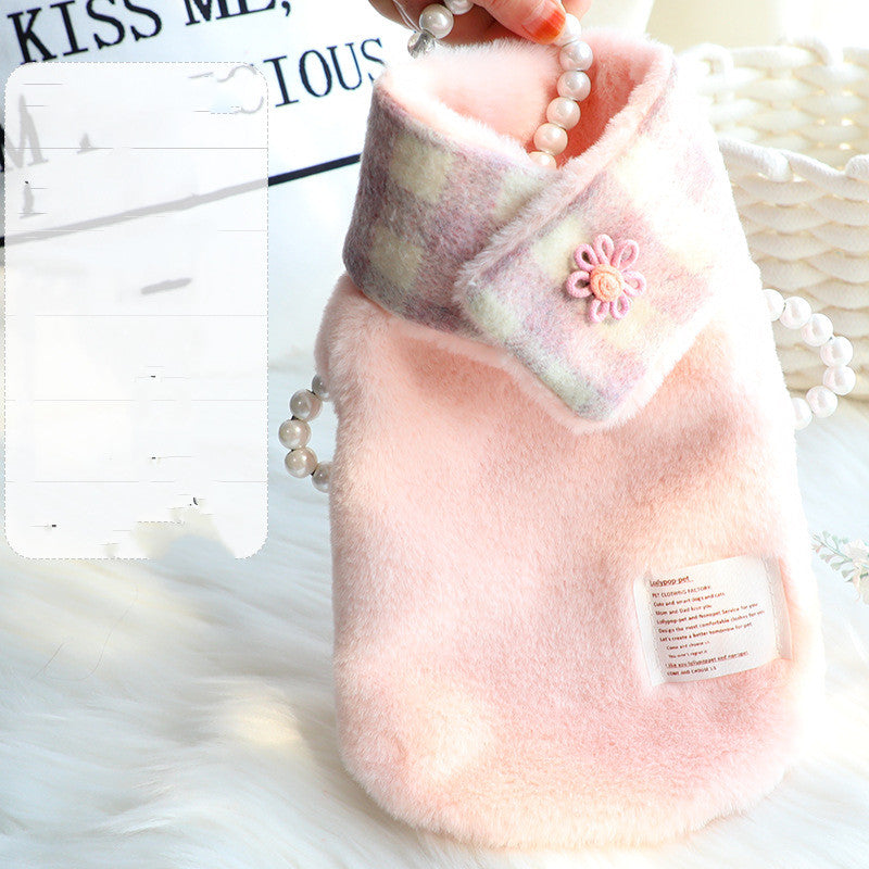 KFX-0857533 Reversible Imitation Rabbit Fur Cotton Coat with Fur Collar - Available in Pink and Grey, Sizes XS to XL