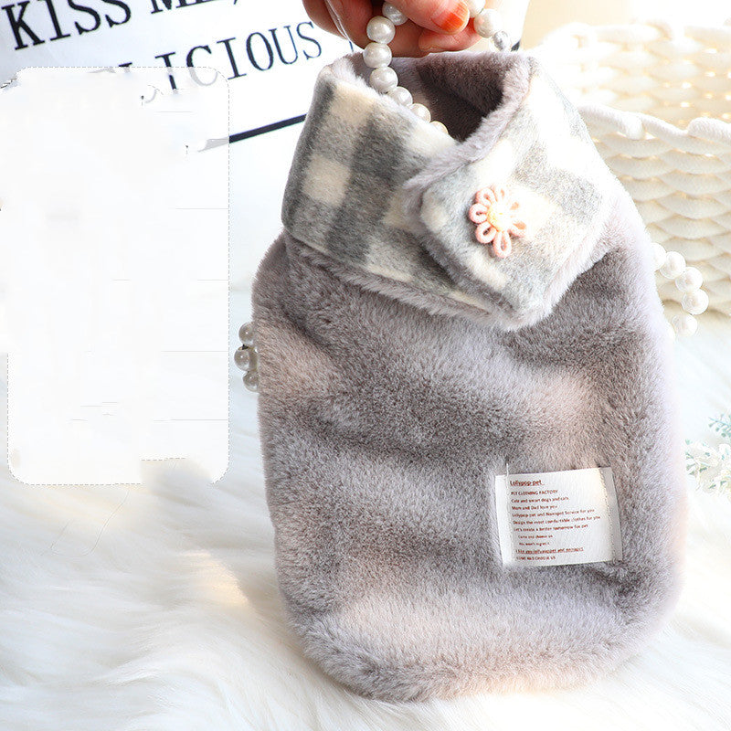 KFX-0857533 Reversible Imitation Rabbit Fur Cotton Coat with Fur Collar - Available in Pink and Grey, Sizes XS to XL