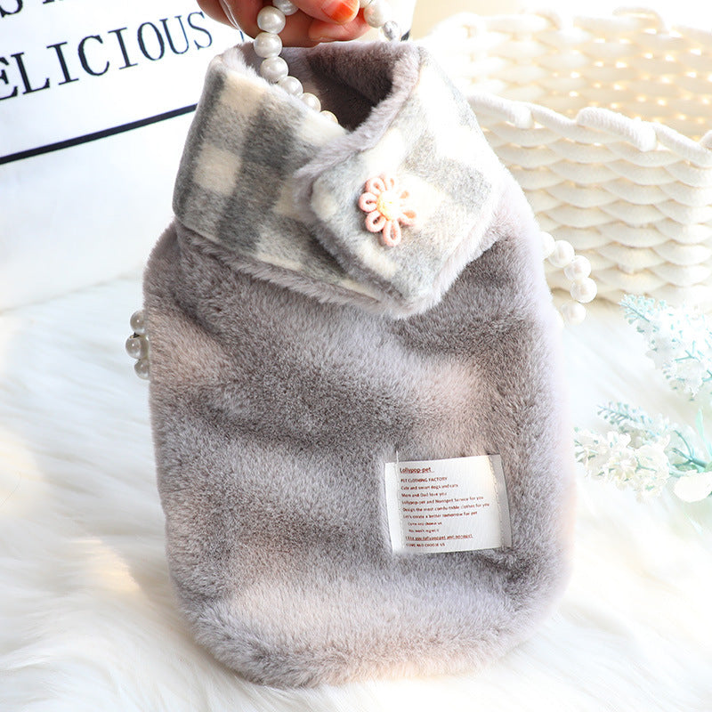 KFX-0857533 Reversible Imitation Rabbit Fur Cotton Coat with Fur Collar - Available in Pink and Grey, Sizes XS to XL