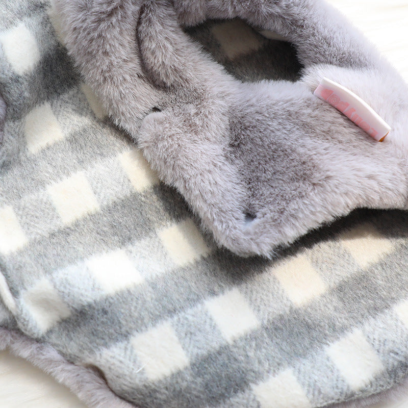 KFX-0857533 Reversible Imitation Rabbit Fur Cotton Coat with Fur Collar - Available in Pink and Grey, Sizes XS to XL