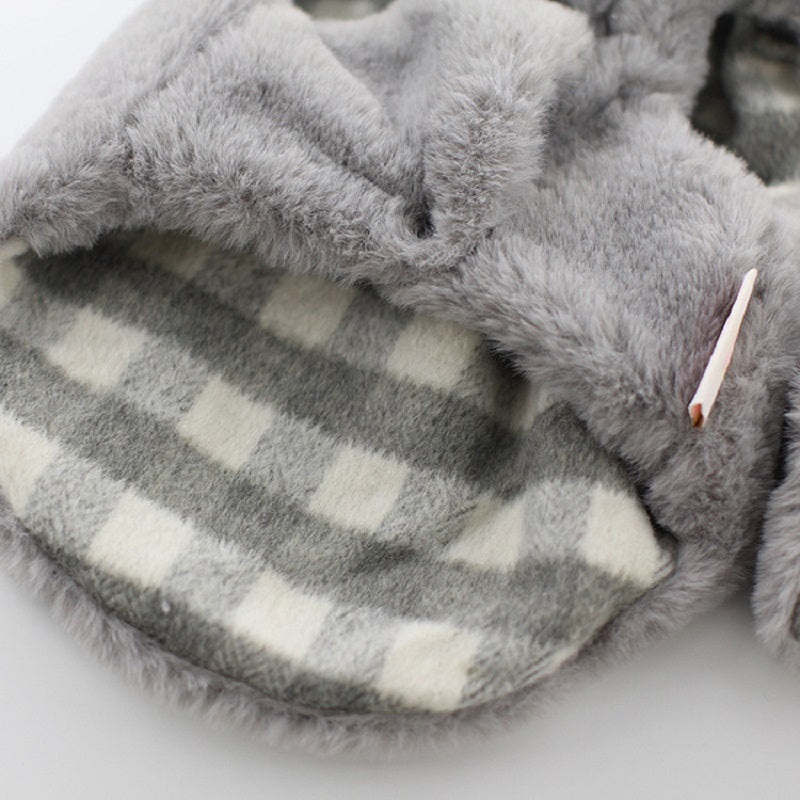 KFX-0857533 Reversible Imitation Rabbit Fur Cotton Coat with Fur Collar - Available in Pink and Grey, Sizes XS to XL