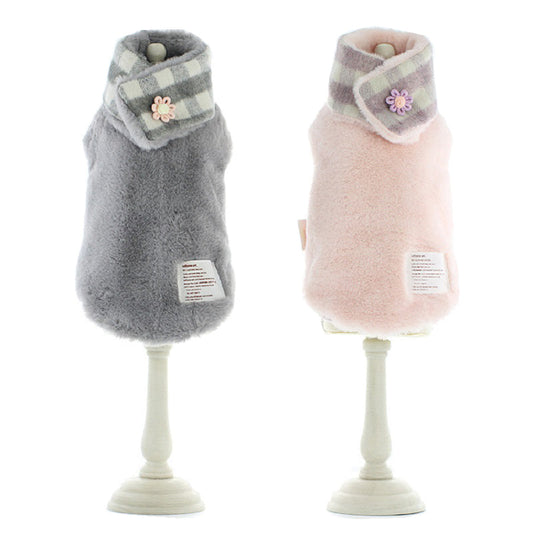 KFX-0857533 Reversible Imitation Rabbit Fur Cotton Coat with Fur Collar - Available in Pink and Grey, Sizes XS to XL