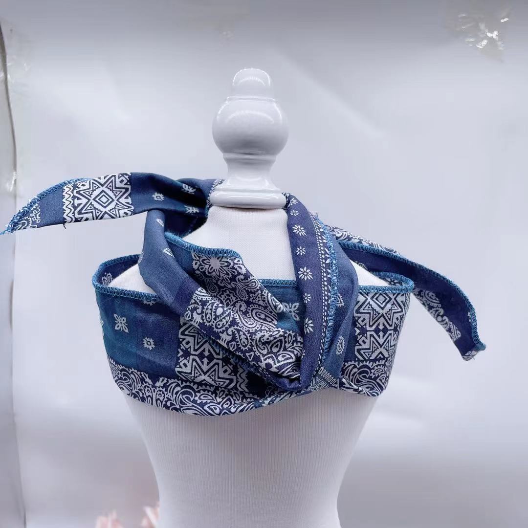 KFX-0860349 Geometric Pattern Scarf Bib for Medium to Large Dogs and Cats, Blue Cotton Polyester