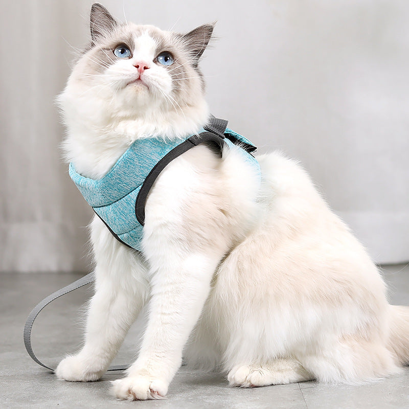 KFX-0862013 Adjustable Cat Traction Rope and Chest Strap, Available in Gray and Blue, Sizes S-M-L