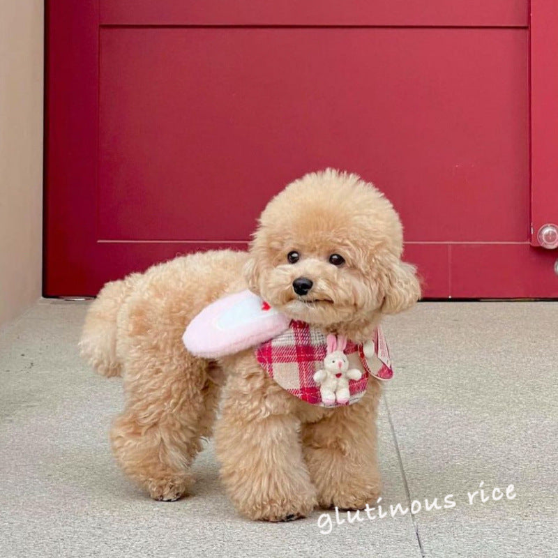 KFX-0863293 Red Plaid Rabbit Ear Pet Scarf for Dogs and Cats - Available in Multiple Sizes