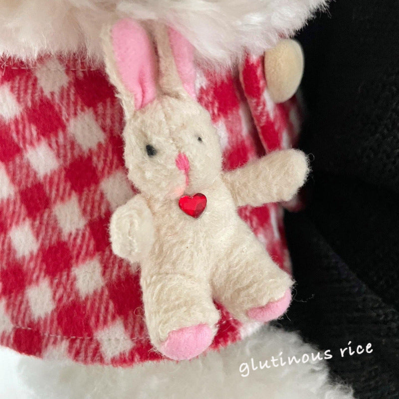 KFX-0863293 Red Plaid Rabbit Ear Pet Scarf for Dogs and Cats - Available in Multiple Sizes