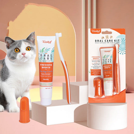 KFX-0864317 Pet Toothbrush Set with Finger Brush and Toothpaste in Various Colors