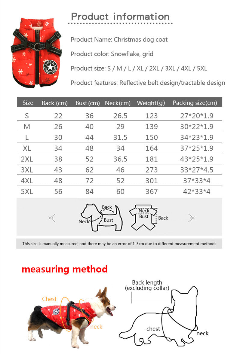 KFX-0866877 Waterproof Reflective Winter Pet Coat with Chest and Back Coverage - Available in Multiple Sizes and Styles