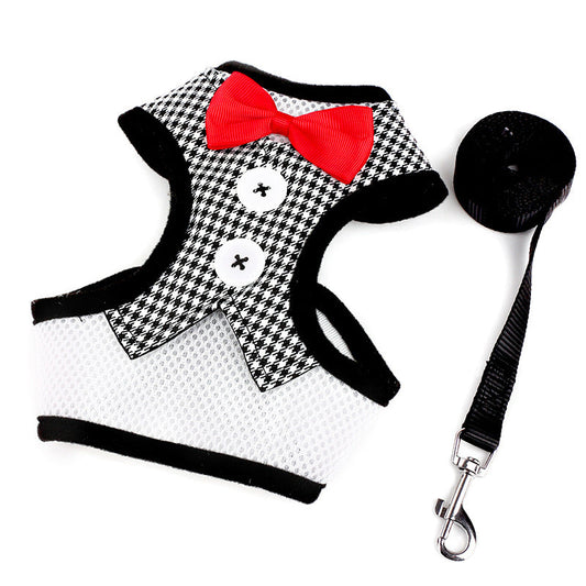 KFX-0867773 Teddy Vest-Style Bow Evening Dress with Chest Strap for Small Dogs