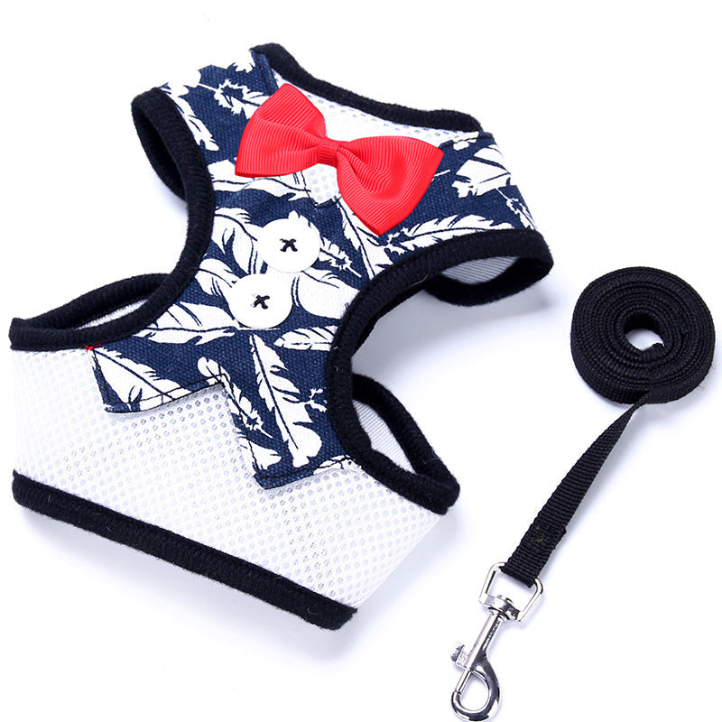 KFX-0867773 Teddy Vest-Style Bow Evening Dress with Chest Strap for Small Dogs