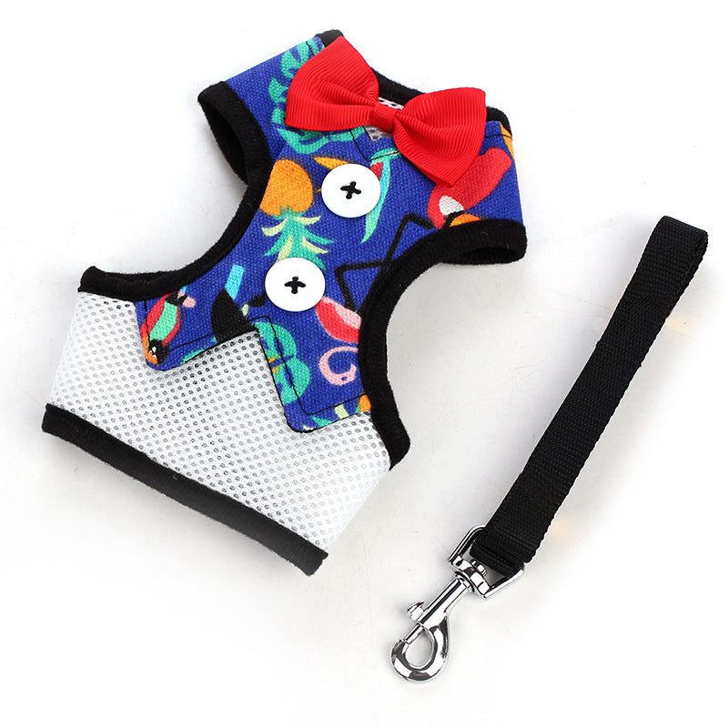 KFX-0867773 Teddy Vest-Style Bow Evening Dress with Chest Strap for Small Dogs