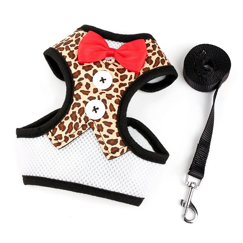 KFX-0867773 Teddy Vest-Style Bow Evening Dress with Chest Strap for Small Dogs