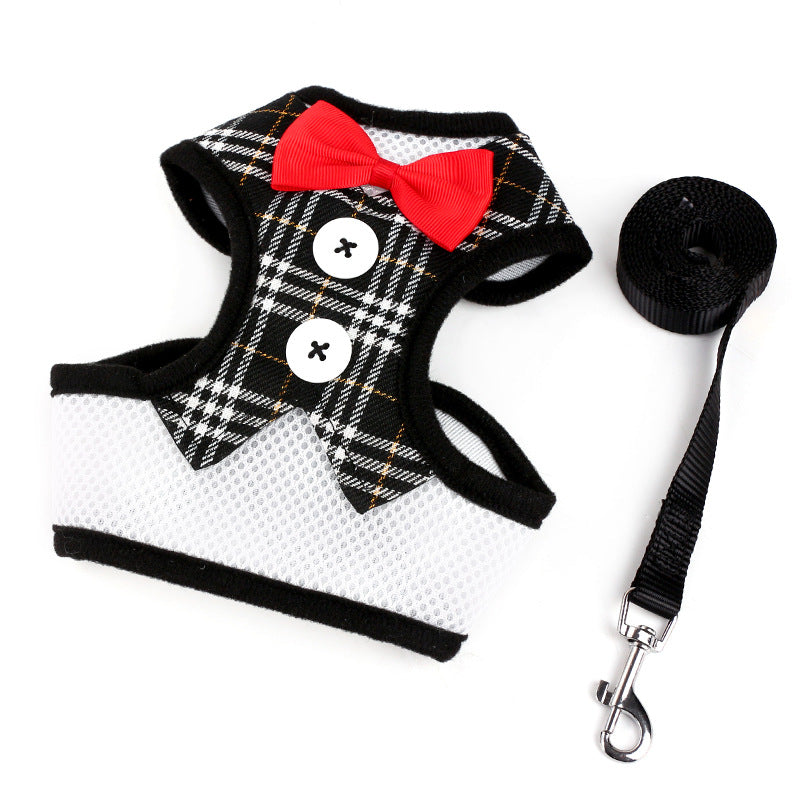 KFX-0867773 Teddy Vest-Style Bow Evening Dress with Chest Strap for Small Dogs