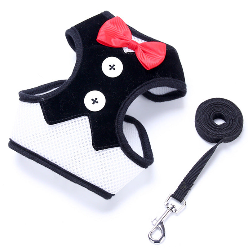 KFX-0867773 Teddy Vest-Style Bow Evening Dress with Chest Strap for Small Dogs