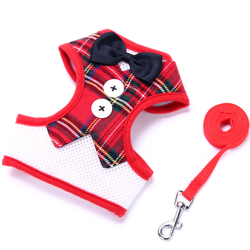 KFX-0867773 Teddy Vest-Style Bow Evening Dress with Chest Strap for Small Dogs