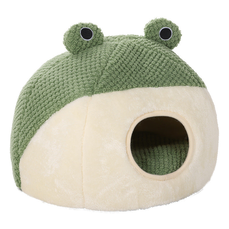 KFX-0868541 Plush Cartoon Frog Pet Nest for Small Dogs and Cats, Warm and Cozy Sleep Mat