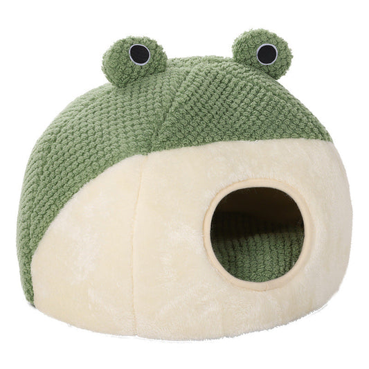 KFX-0868541 Plush Cartoon Frog Pet Nest for Small Dogs and Cats, Warm and Cozy Sleep Mat