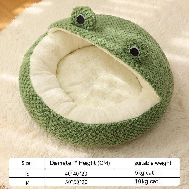 KFX-0868541 Plush Cartoon Frog Pet Nest for Small Dogs and Cats, Warm and Cozy Sleep Mat