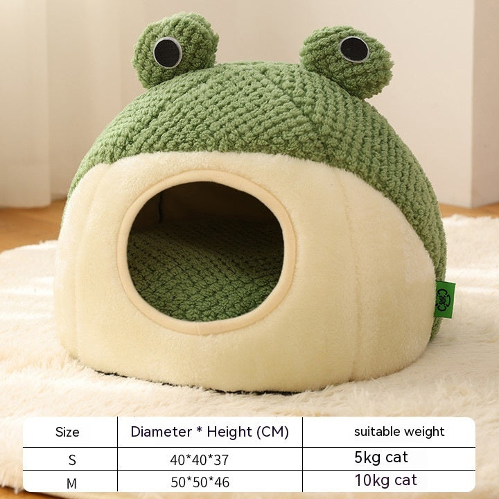 KFX-0868541 Plush Cartoon Frog Pet Nest for Small Dogs and Cats, Warm and Cozy Sleep Mat