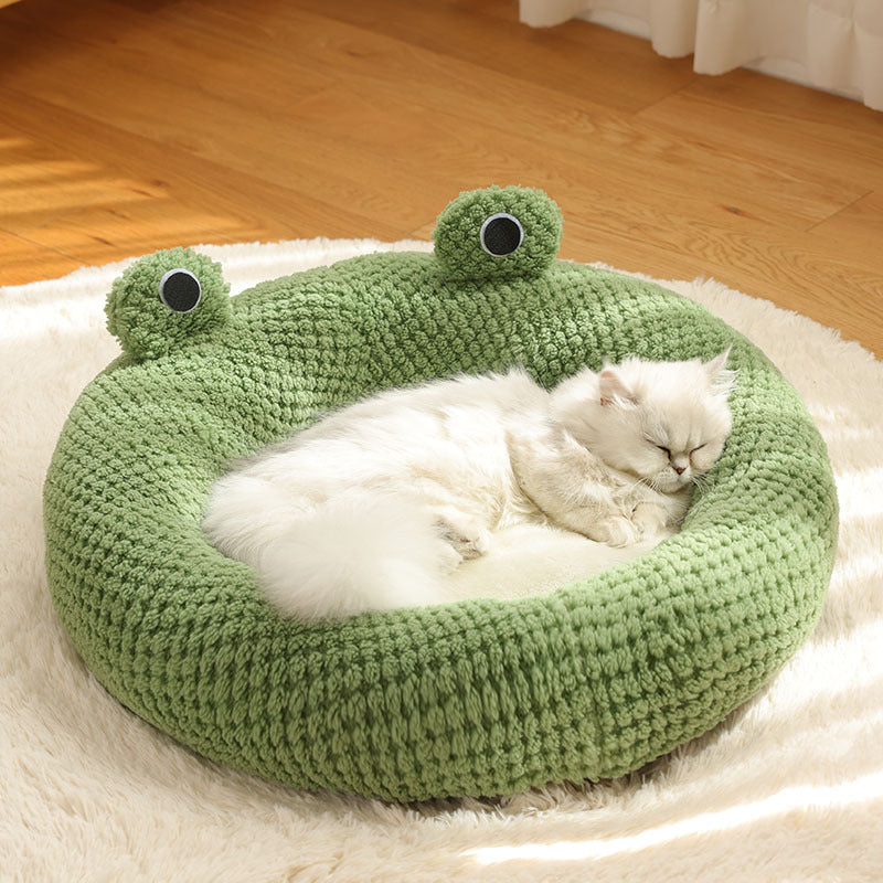 KFX-0868541 Plush Cartoon Frog Pet Nest for Small Dogs and Cats, Warm and Cozy Sleep Mat