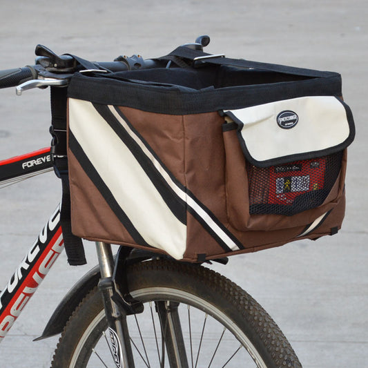 KFX-0870717 Pet Bicycle Carrier Bag for Small Dogs and Cats - Removable Front Basket with Safety Hook, Reflective Strips, and Mesh Pockets