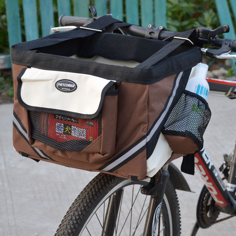 KFX-0870717 Pet Bicycle Carrier Bag for Small Dogs and Cats - Removable Front Basket with Safety Hook, Reflective Strips, and Mesh Pockets