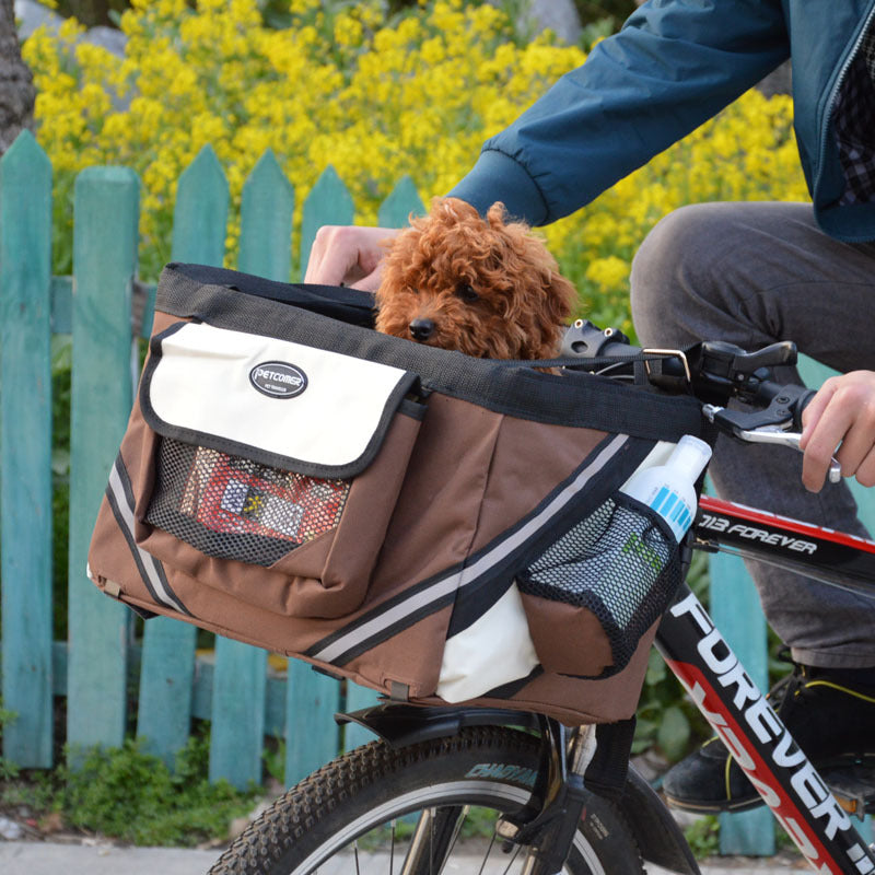 KFX-0870717 Pet Bicycle Carrier Bag for Small Dogs and Cats - Removable Front Basket with Safety Hook, Reflective Strips, and Mesh Pockets