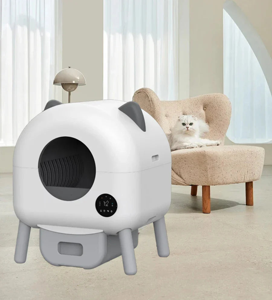 KFX-087187 Smart Self-Cleaning Cat Litter Box with WiFi Odor Control - 76L Capacity, Round Design