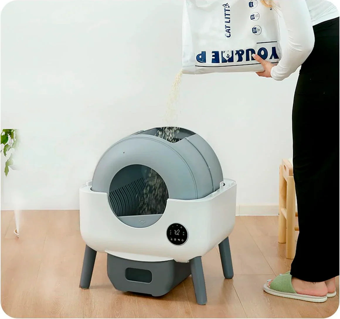 KFX-087187 Smart Self-Cleaning Cat Litter Box with WiFi Odor Control - 76L Capacity, Round Design