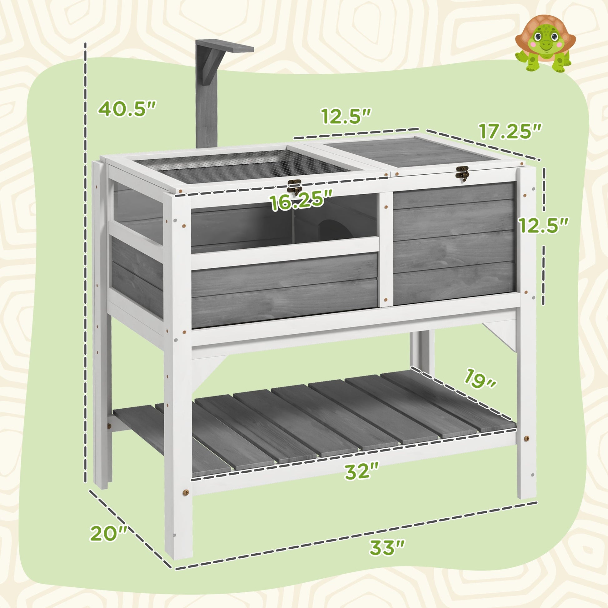 KFX-0872125 Light Gray Tortoise Habitat with Storage Shelf and Weather Protection for Indoor Use