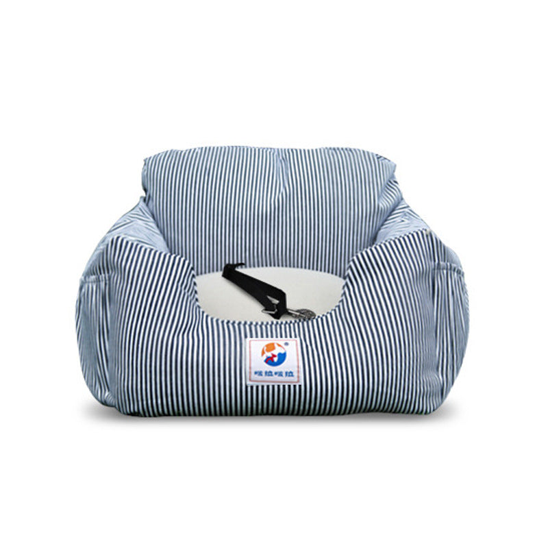 KFX-0873277 Blue Striped Denim Canvas Dog Travel Kennel - 55x50x30cm
