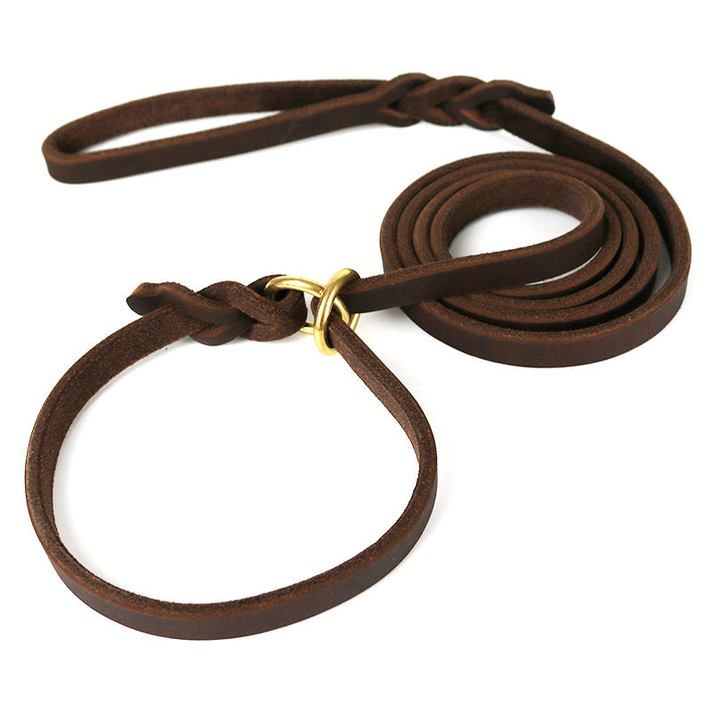 KFX-0874045 Leather Handheld Training Leash for Pets - Dark Brown and Black Options