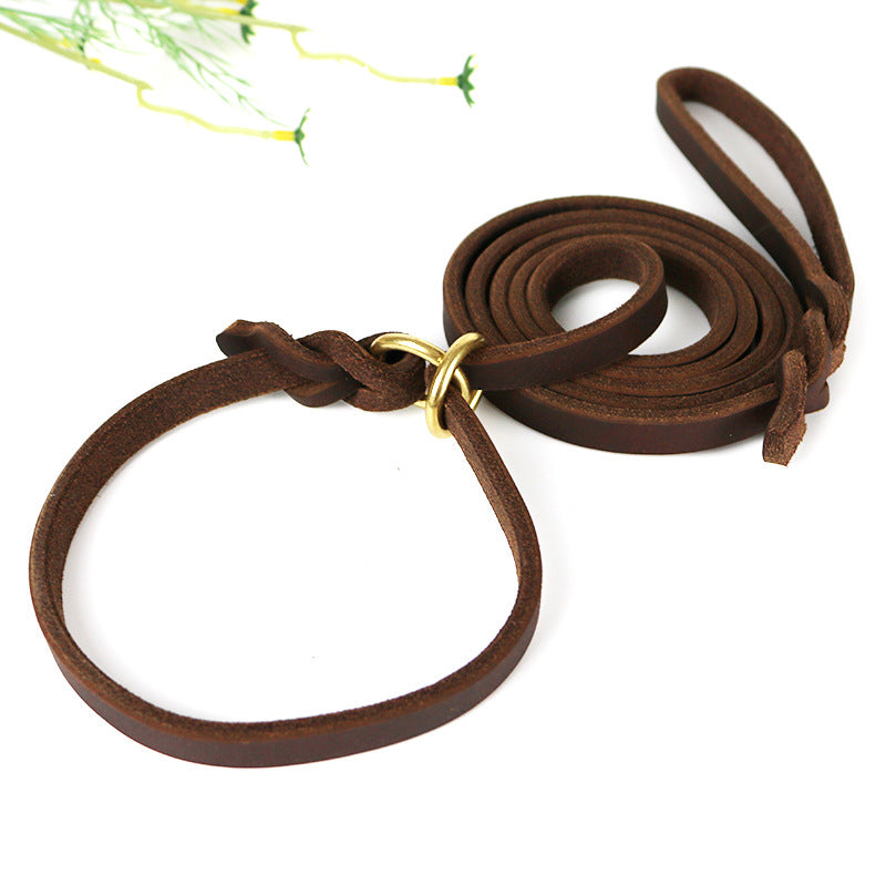 KFX-0874045 Leather Handheld Training Leash for Pets - Dark Brown and Black Options