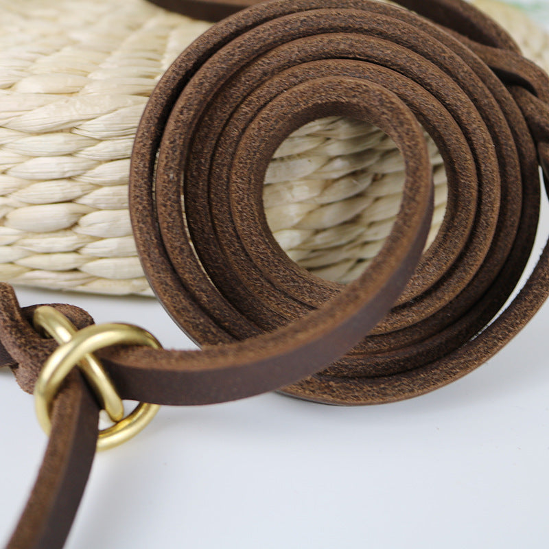 KFX-0874045 Leather Handheld Training Leash for Pets - Dark Brown and Black Options