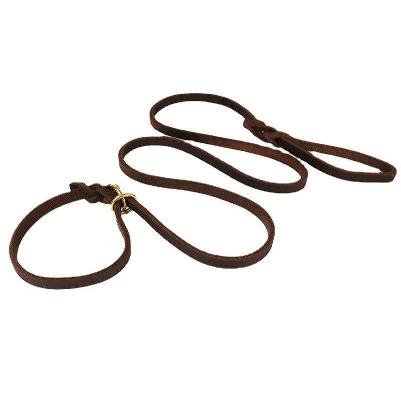 KFX-0874045 Leather Handheld Training Leash for Pets - Dark Brown and Black Options