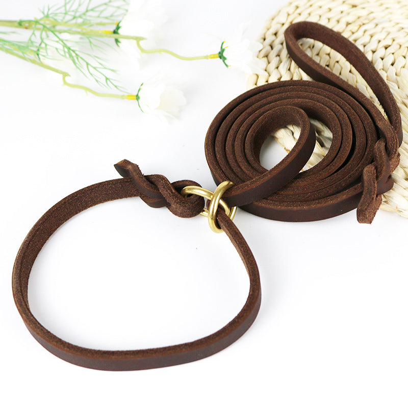 KFX-0874045 Leather Handheld Training Leash for Pets - Dark Brown and Black Options