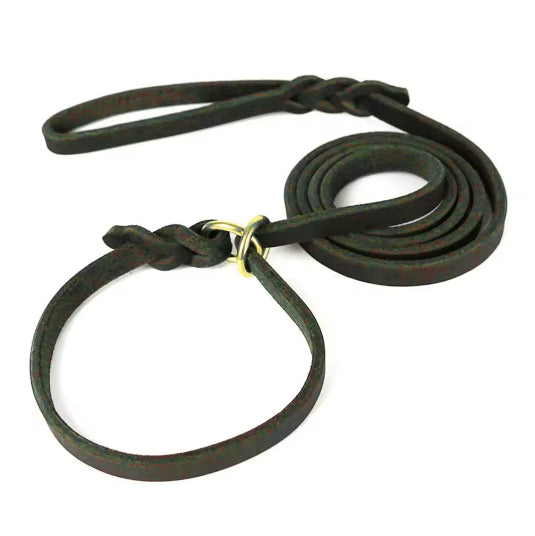 KFX-0874045 Leather Handheld Training Leash for Pets - Dark Brown and Black Options