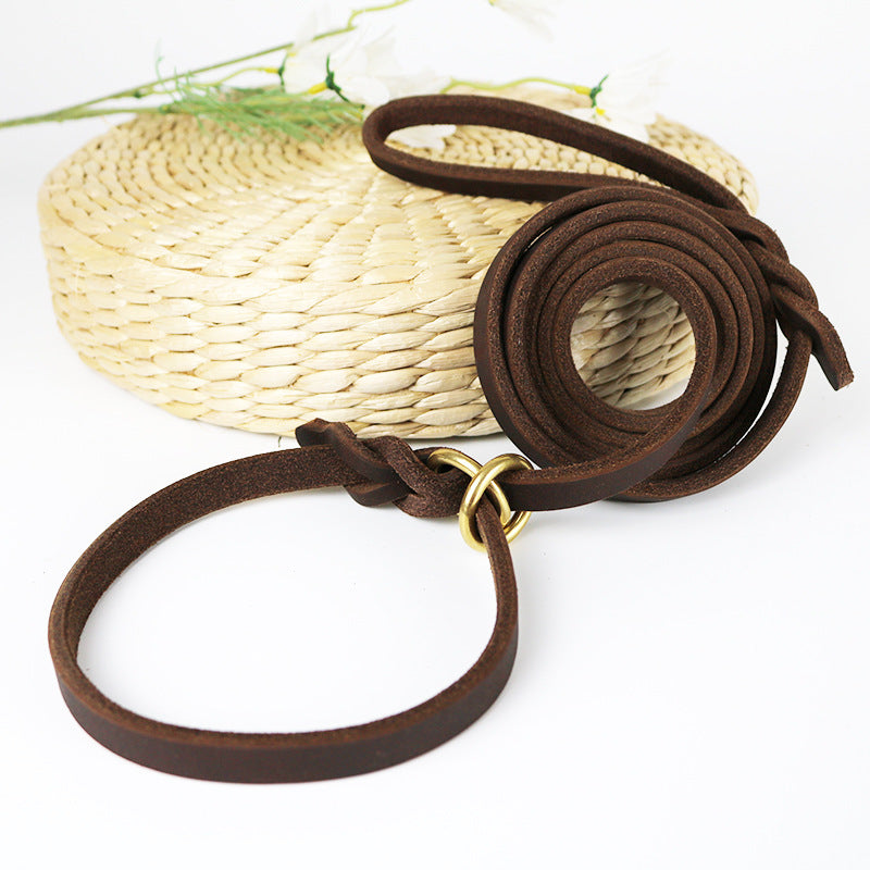KFX-0874045 Leather Handheld Training Leash for Pets - Dark Brown and Black Options