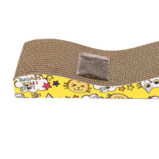 KFX-0874429 Wave-Shaped Corrugated Paper Cat Scratcher - Earthy Brown, 45x12.5x5cm