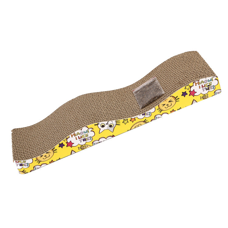KFX-0874429 Wave-Shaped Corrugated Paper Cat Scratcher - Earthy Brown, 45x12.5x5cm