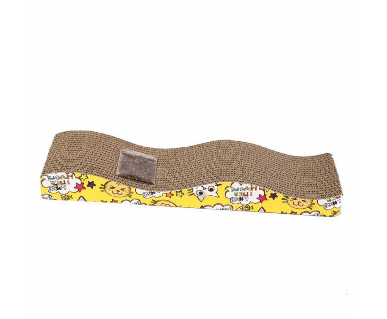 KFX-0874429 Wave-Shaped Corrugated Paper Cat Scratcher - Earthy Brown, 45x12.5x5cm