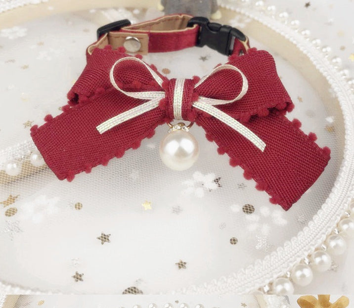 KFX-0876477 Sweet Bow Tie Collars for Cats and Dogs with Bell or Pearl Style Options