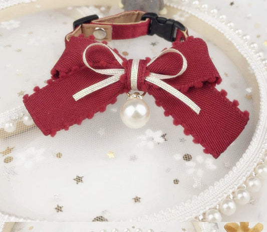 KFX-0876477 Sweet Bow Tie Collars for Cats and Dogs with Bell or Pearl Style Options