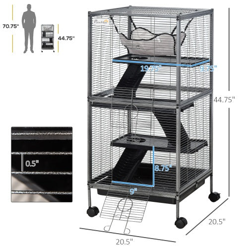 KFX-0877885 Rolling Large Ferret Cage with 5 Tiers, Hammock, Removable Tray, and Heavy-Duty Steel Frame